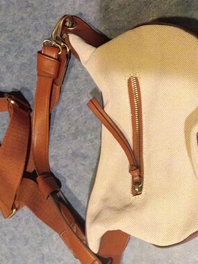 Canvas and Brown Leather Crossbody Bag - Neutral Canvas